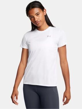 Under Armour White Short Sleeve Crew Tee with Silver Logo